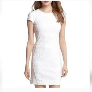 Diane Von Furstenberg Pele Cap Sleeve Eyelet Panel Winter White Knit Dress Sz 6
